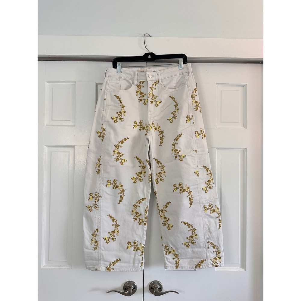 Pilcro Heritage Curve Mid-Rise Tapered Barrel Jeans White Floral Embroidered 8 - Picture 3 of 8